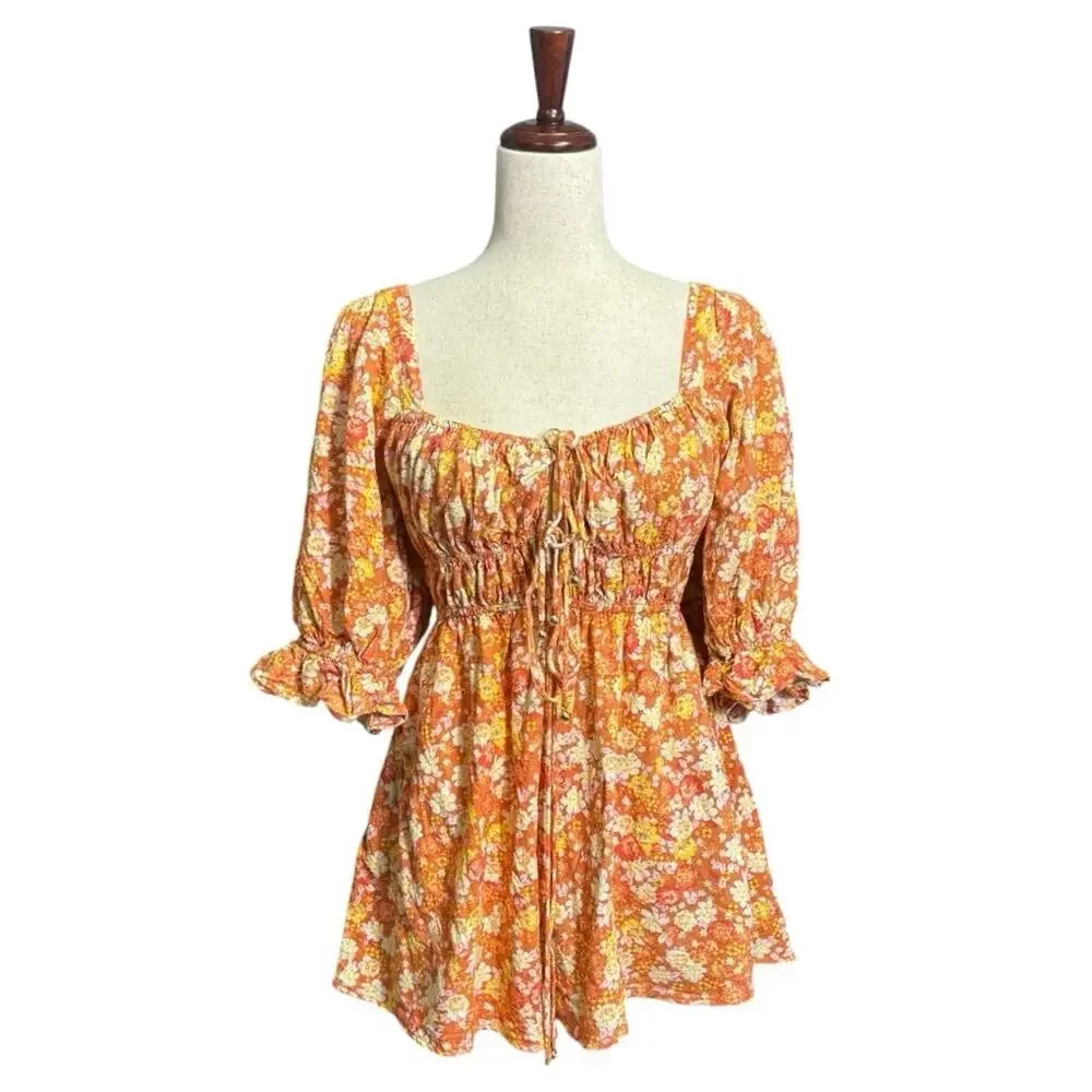Free People Orange Floral Romper Size Small HH0646